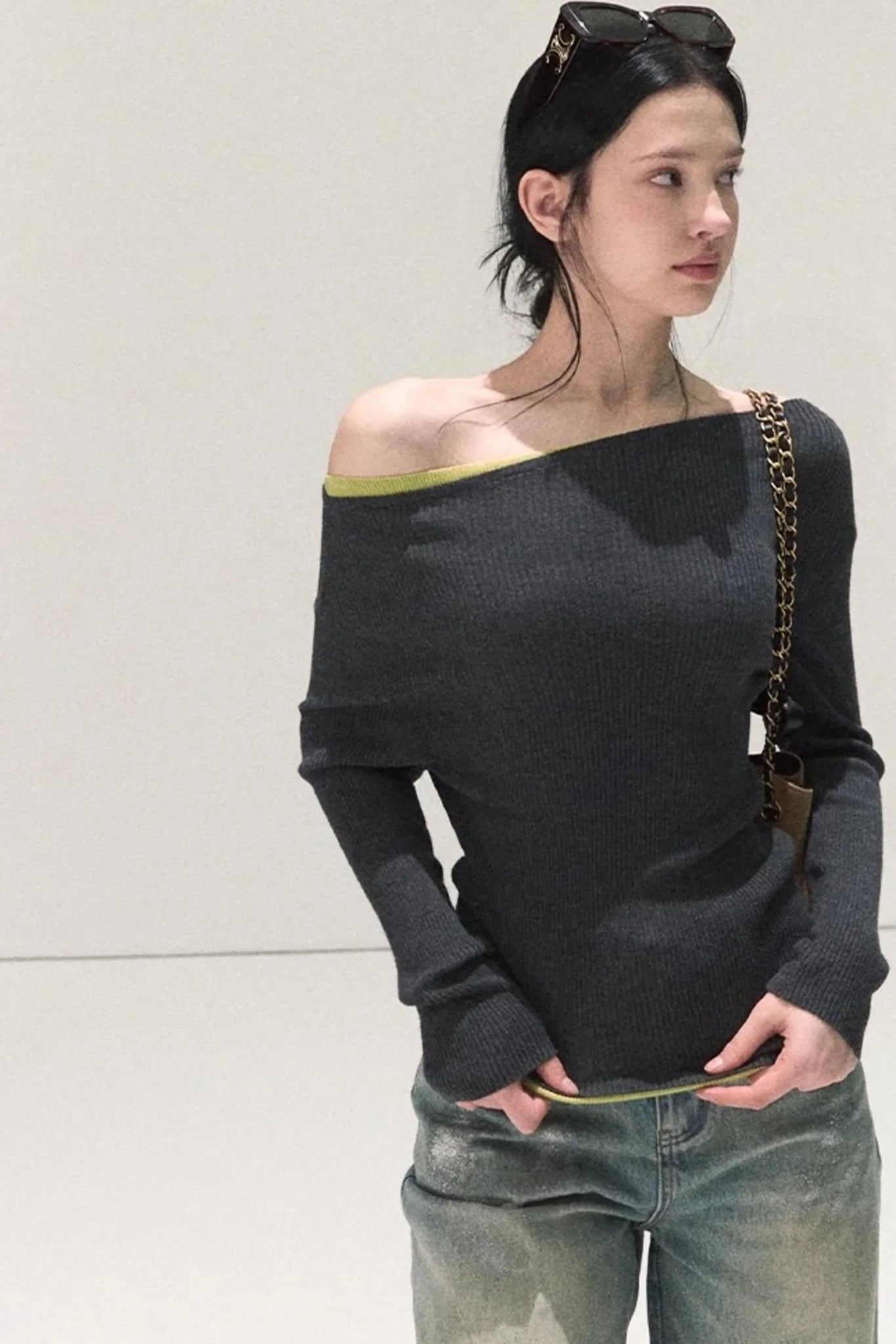 Wool Off-Shoulder Knit Top