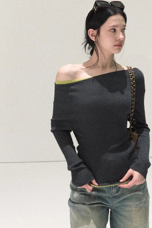 Wool Off-Shoulder Knit Top