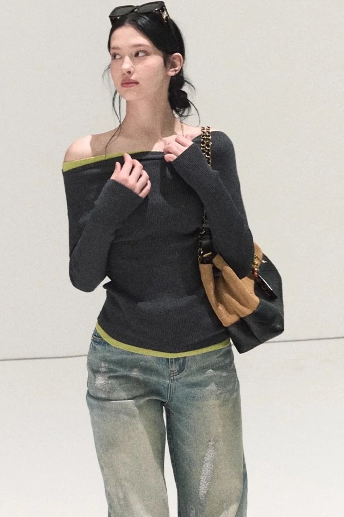 Wool Off-Shoulder Knit Top