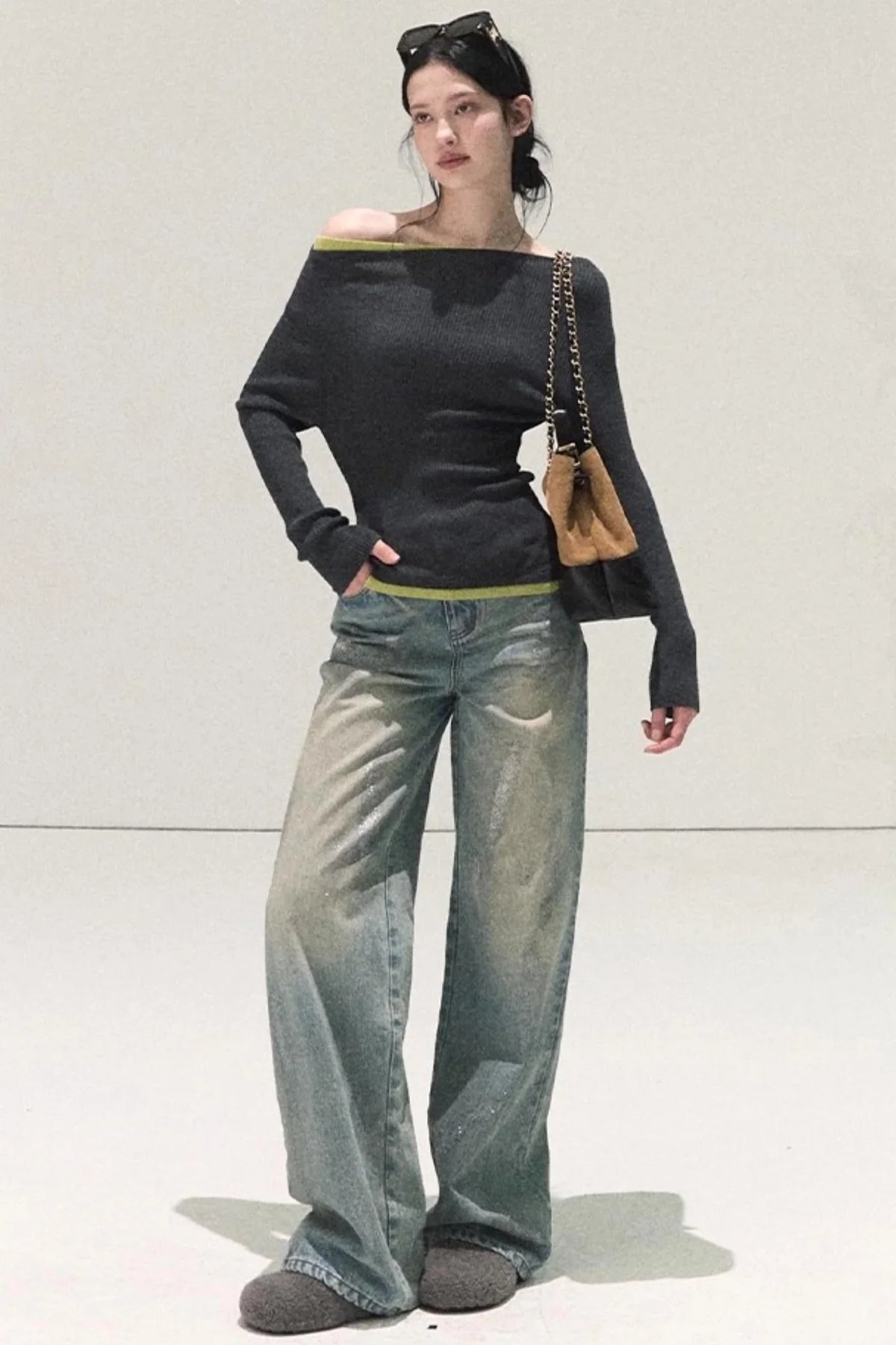 Wool Off-Shoulder Knit Top