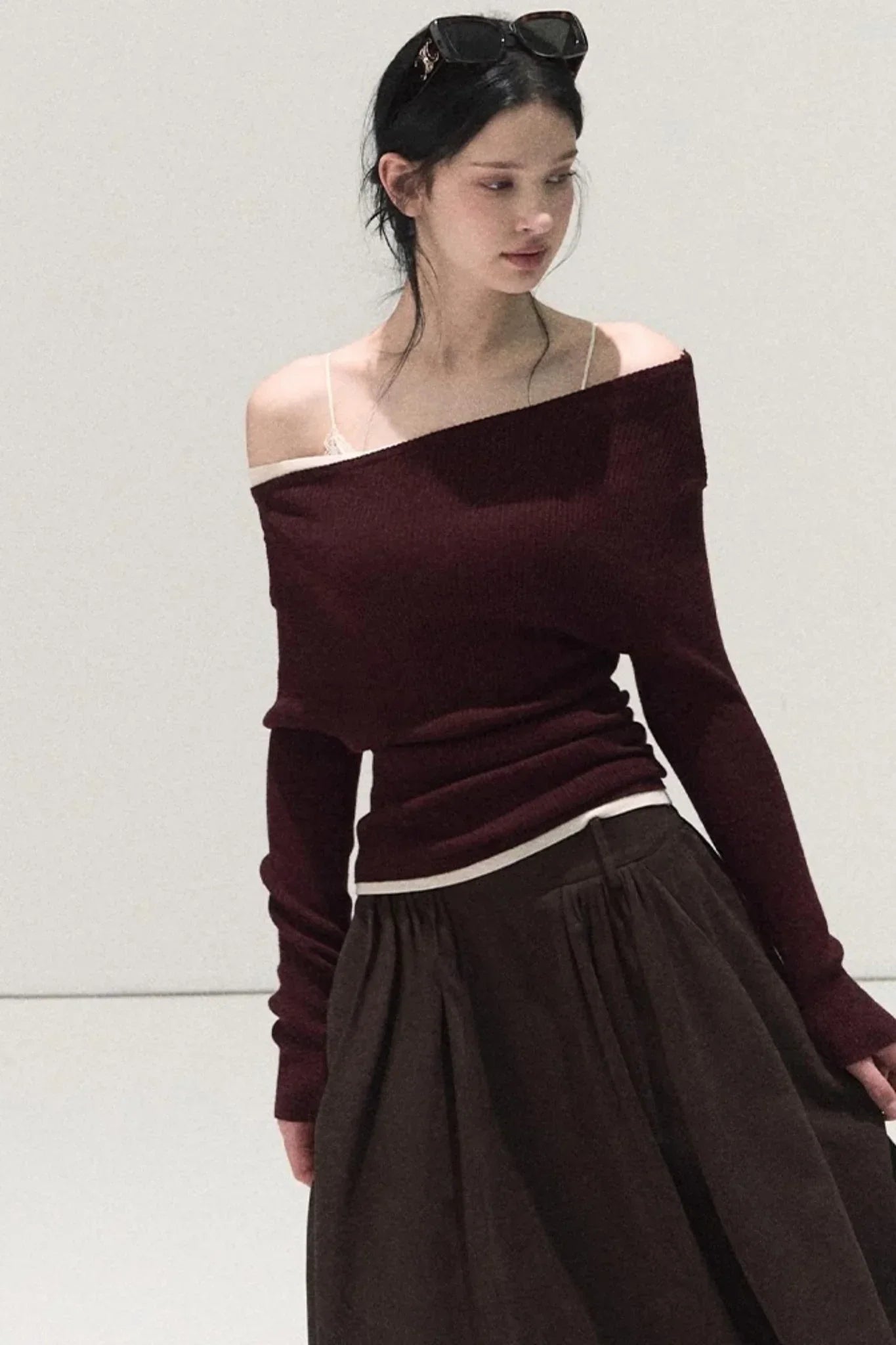 Wool Off-Shoulder Knit Top