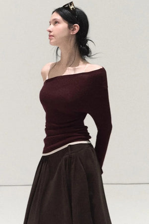 Wool Off-Shoulder Knit Top