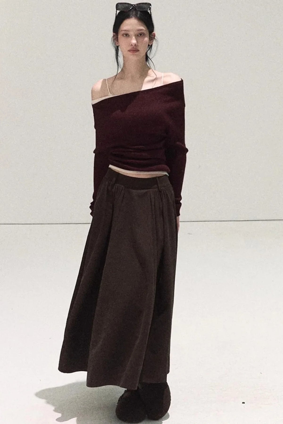 Wool Off-Shoulder Knit Top