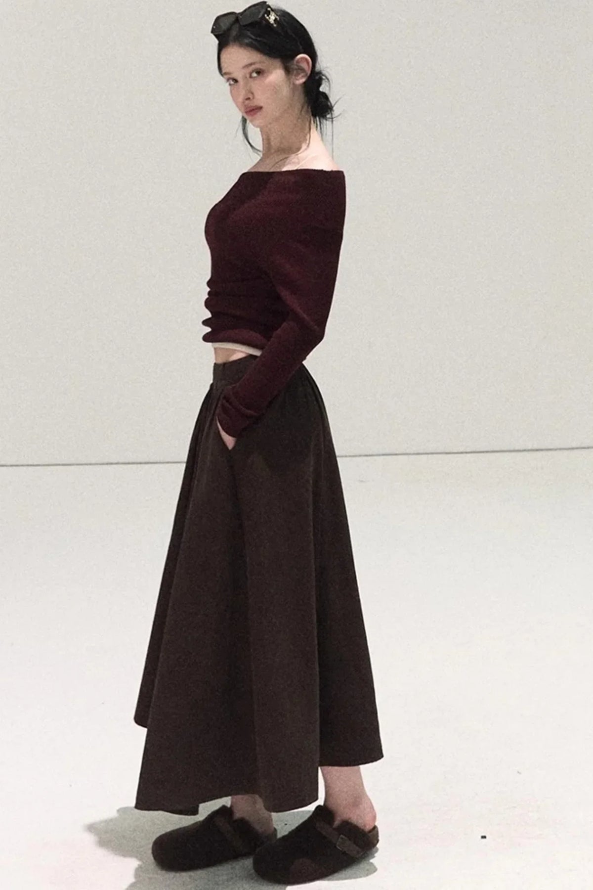 Wool Off-Shoulder Knit Top
