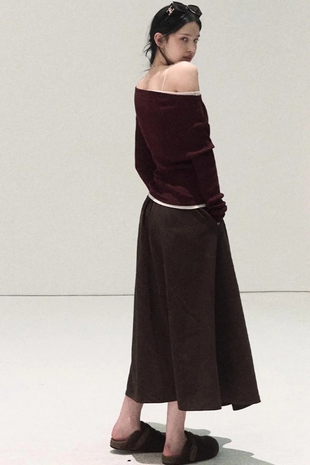 Wool Off-Shoulder Knit Top