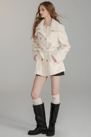Wool Patchwork Belted Midi Coat