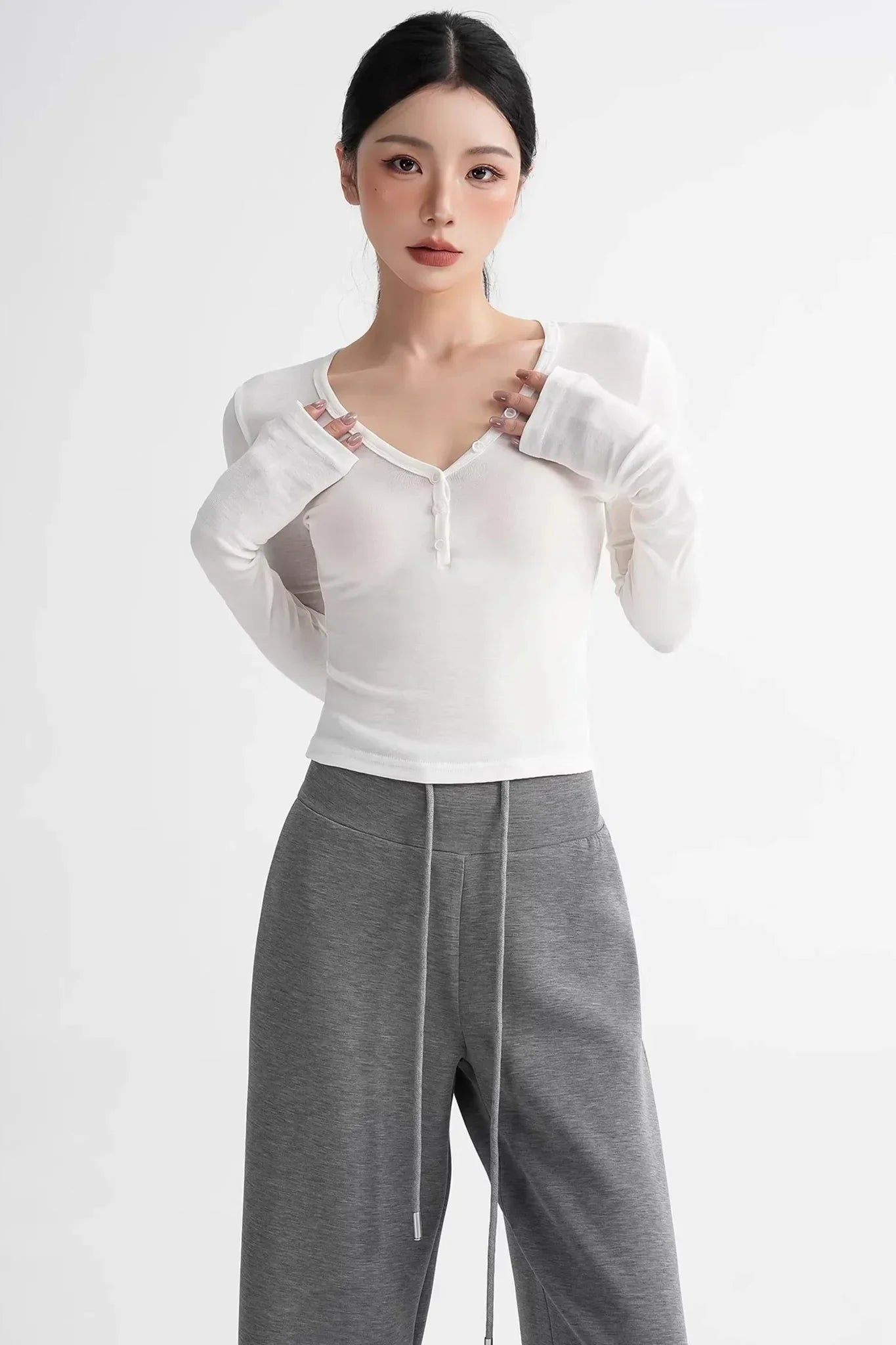 Wool Ruched Sleeve Top