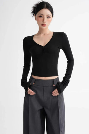 Wool Ruched Sleeve Top