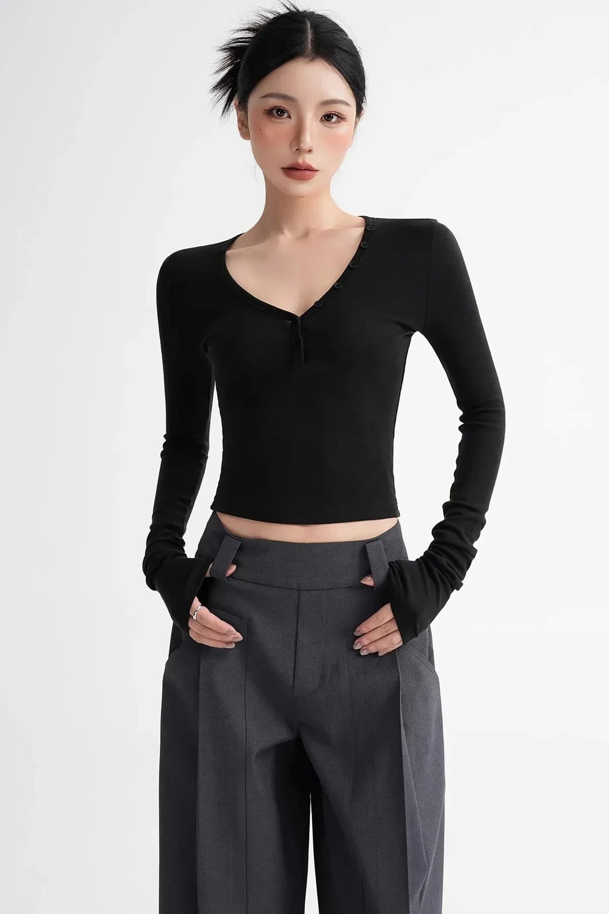Wool Ruched Sleeve Top