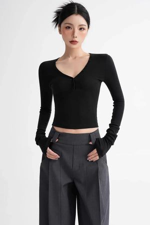 Wool Ruched Sleeve Top