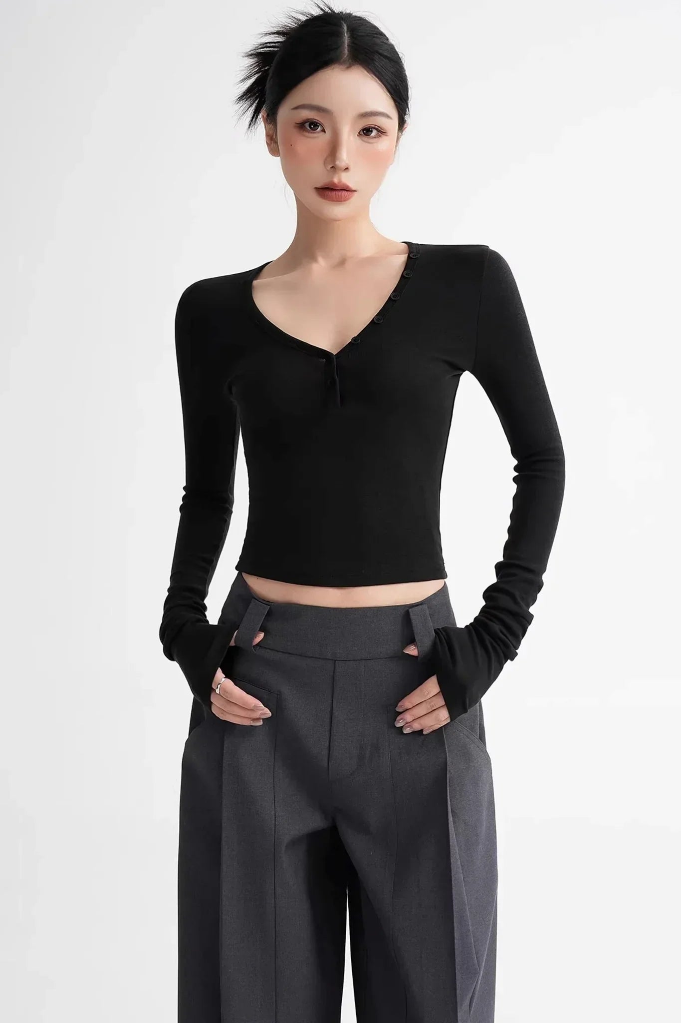 Wool Ruched Sleeve Top