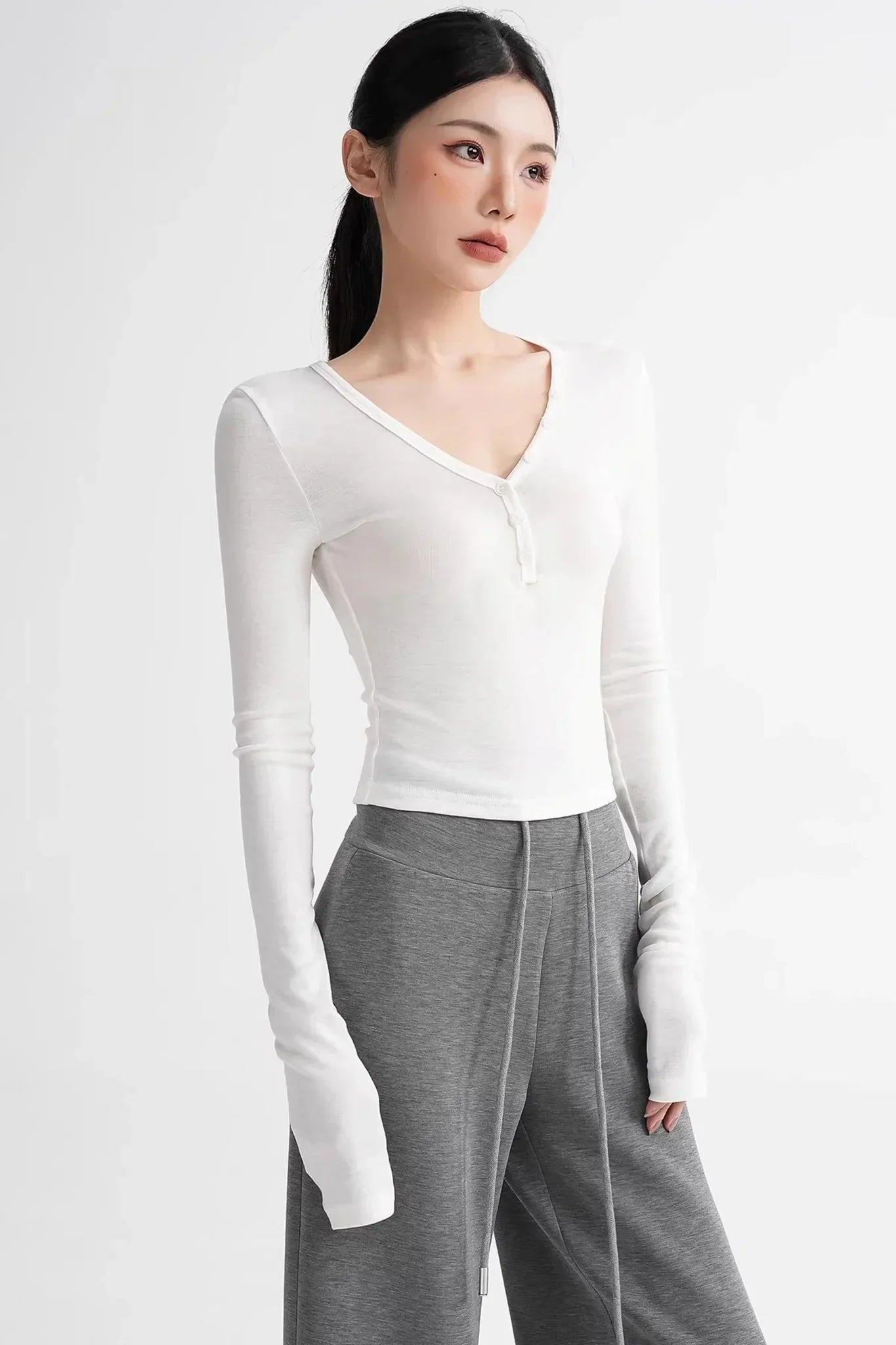 Wool Ruched Sleeve Top