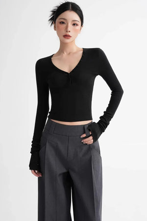 Wool Ruched Sleeve Top