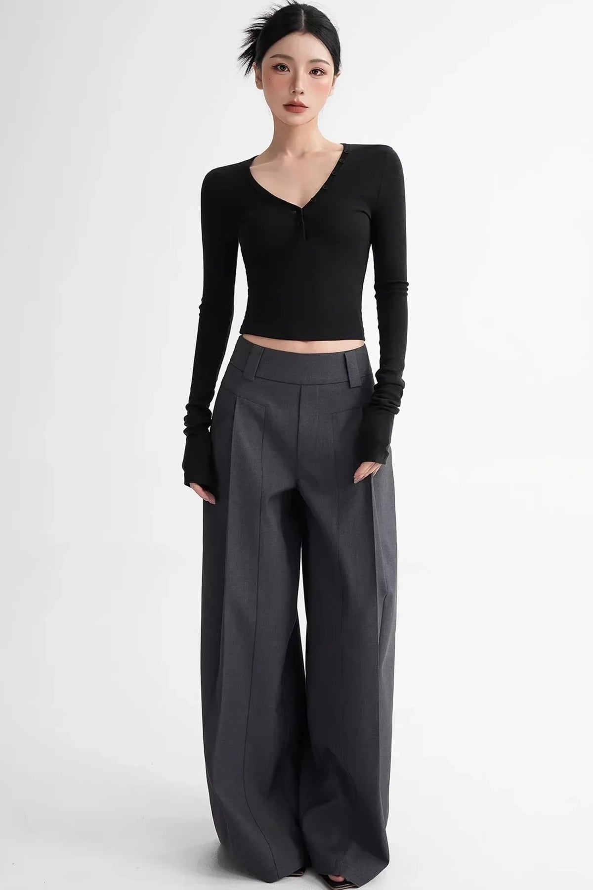 Wool Ruched Sleeve Top