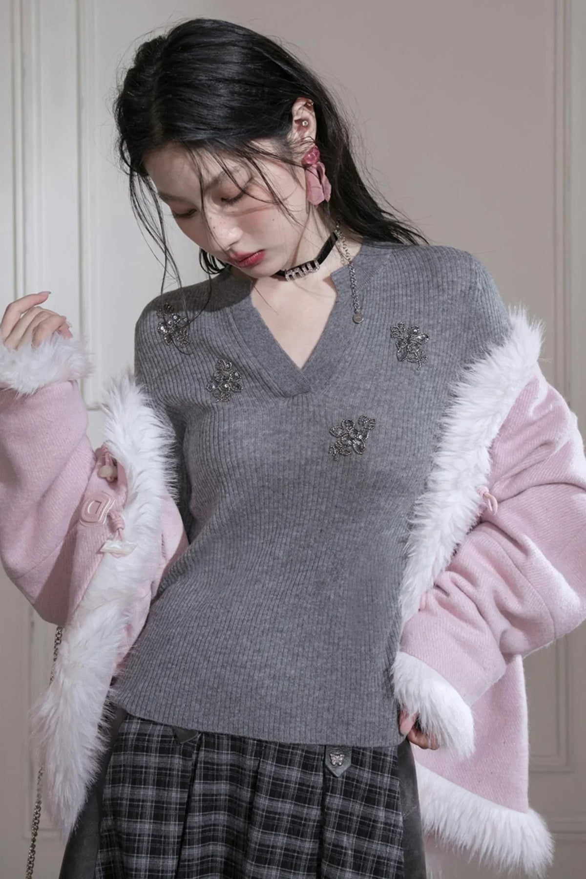 Wool Sequin Embroidered Top