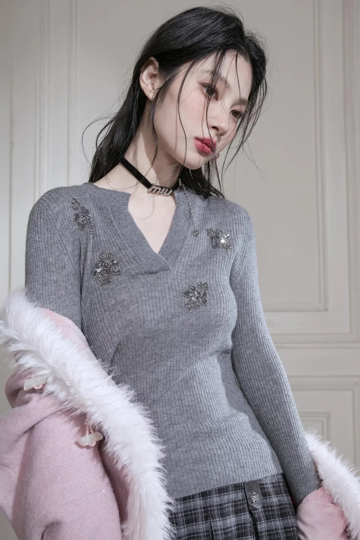 Wool Sequin Embroidered Top