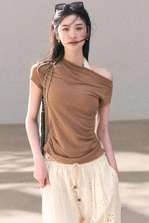 Wool Slanted Shoulder Top