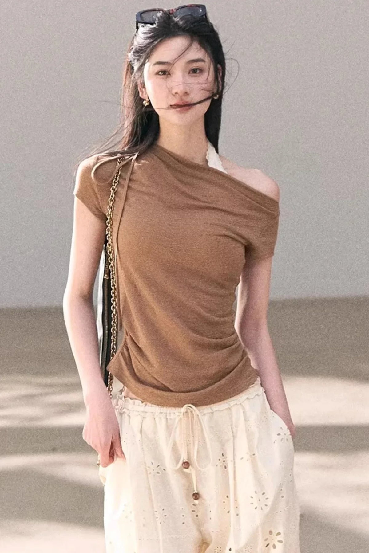 Wool Slanted Shoulder Top