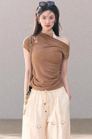 Wool Slanted Shoulder Top