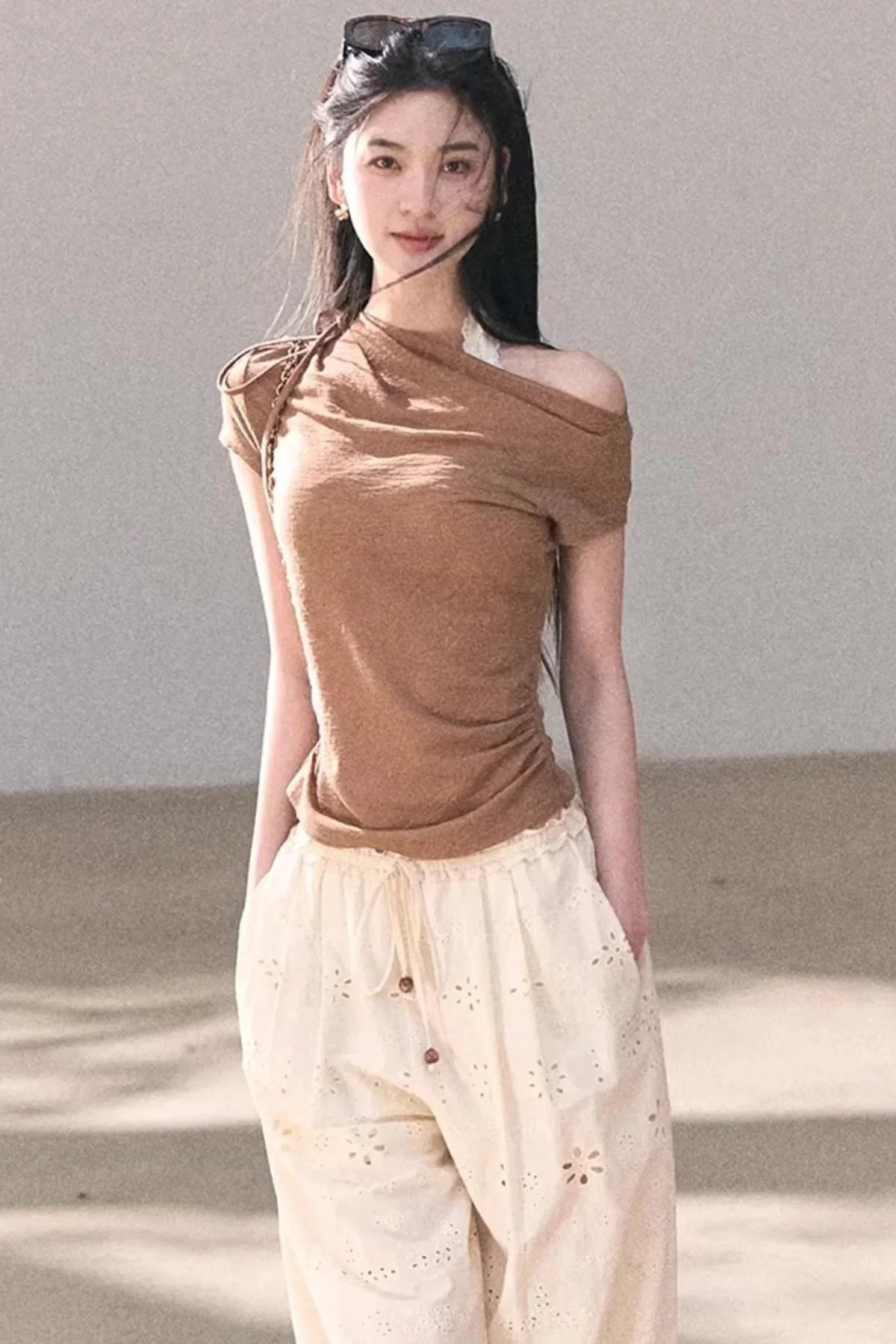 Wool Slanted Shoulder Top