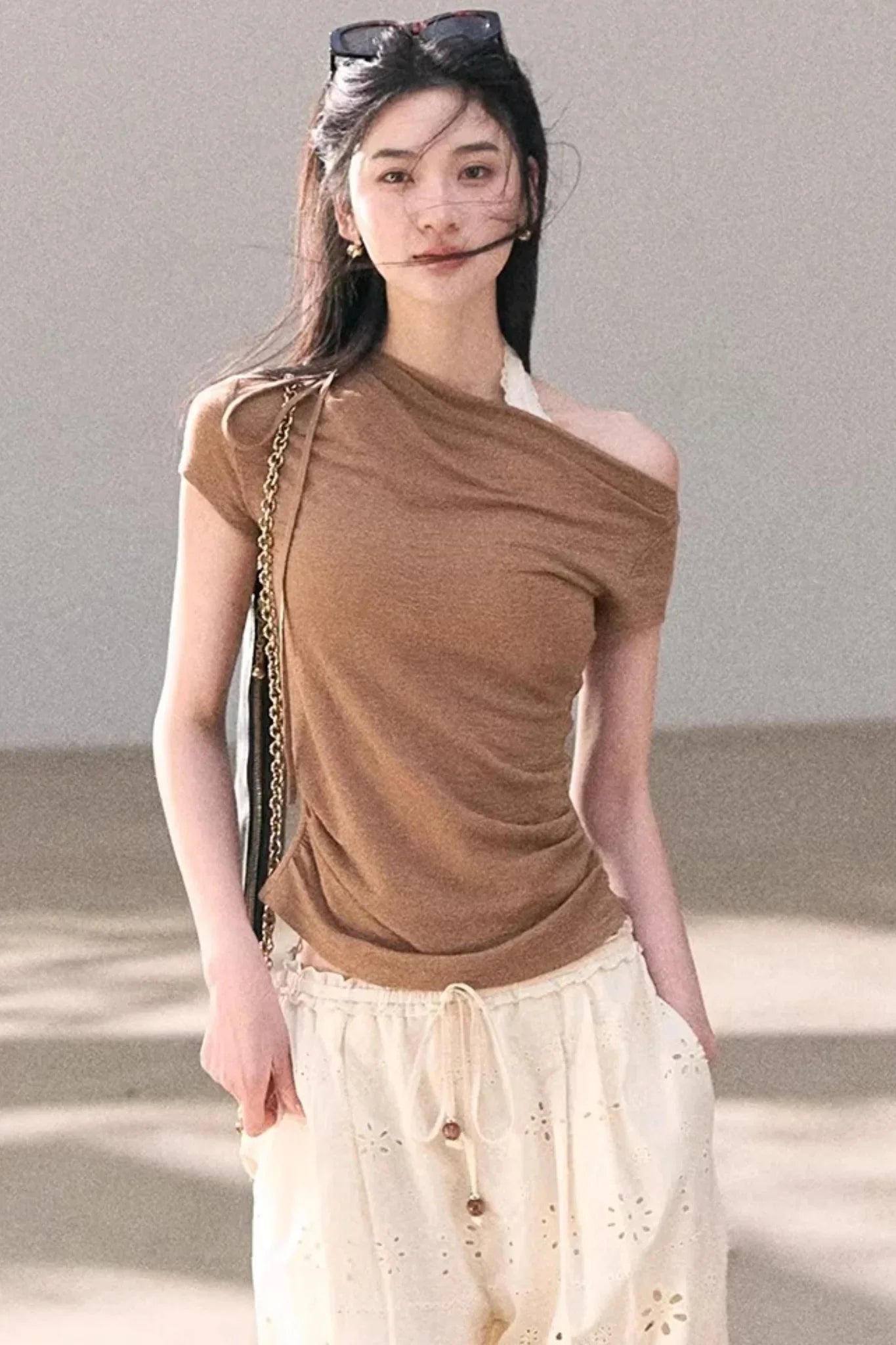 Wool Slanted Shoulder Top