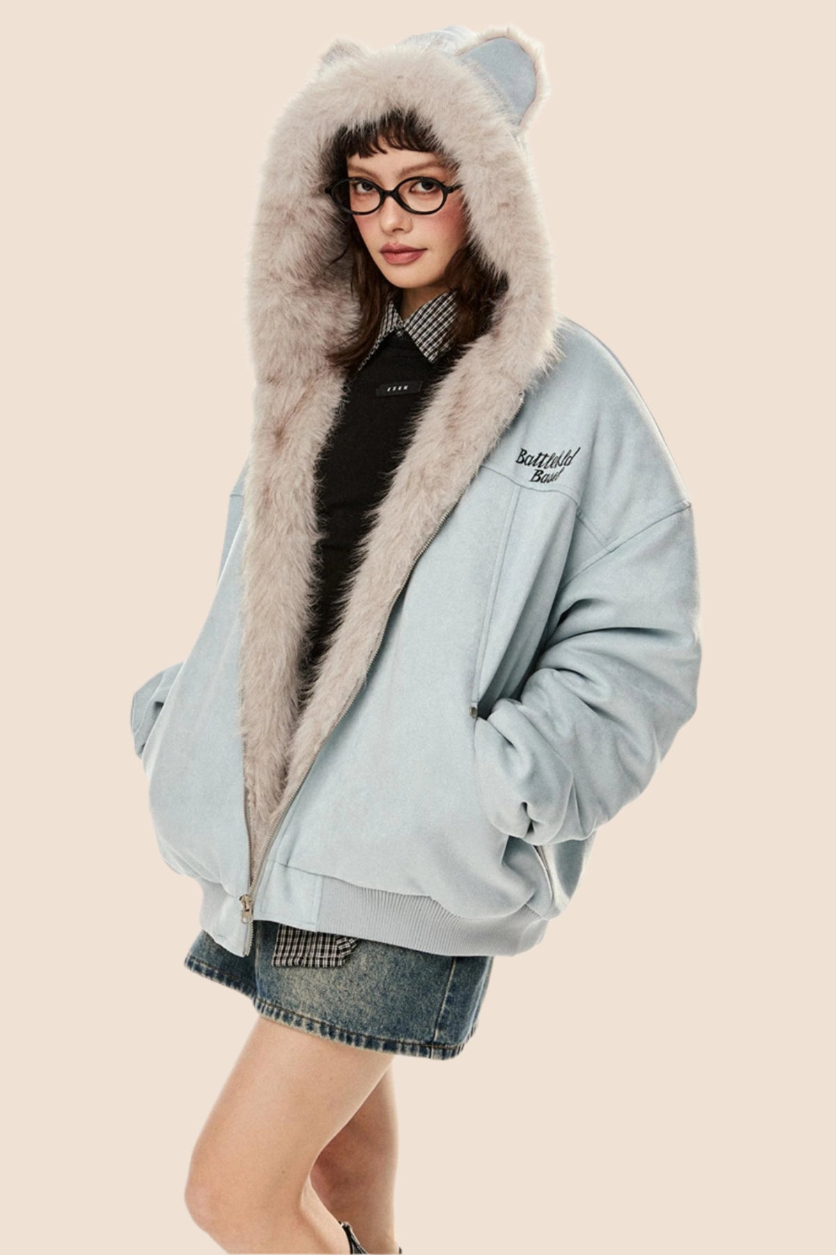 Wool Suede Fur Hooded Jacket