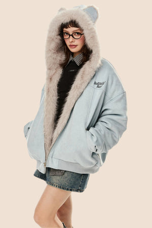 Wool Suede Fur Hooded Jacket