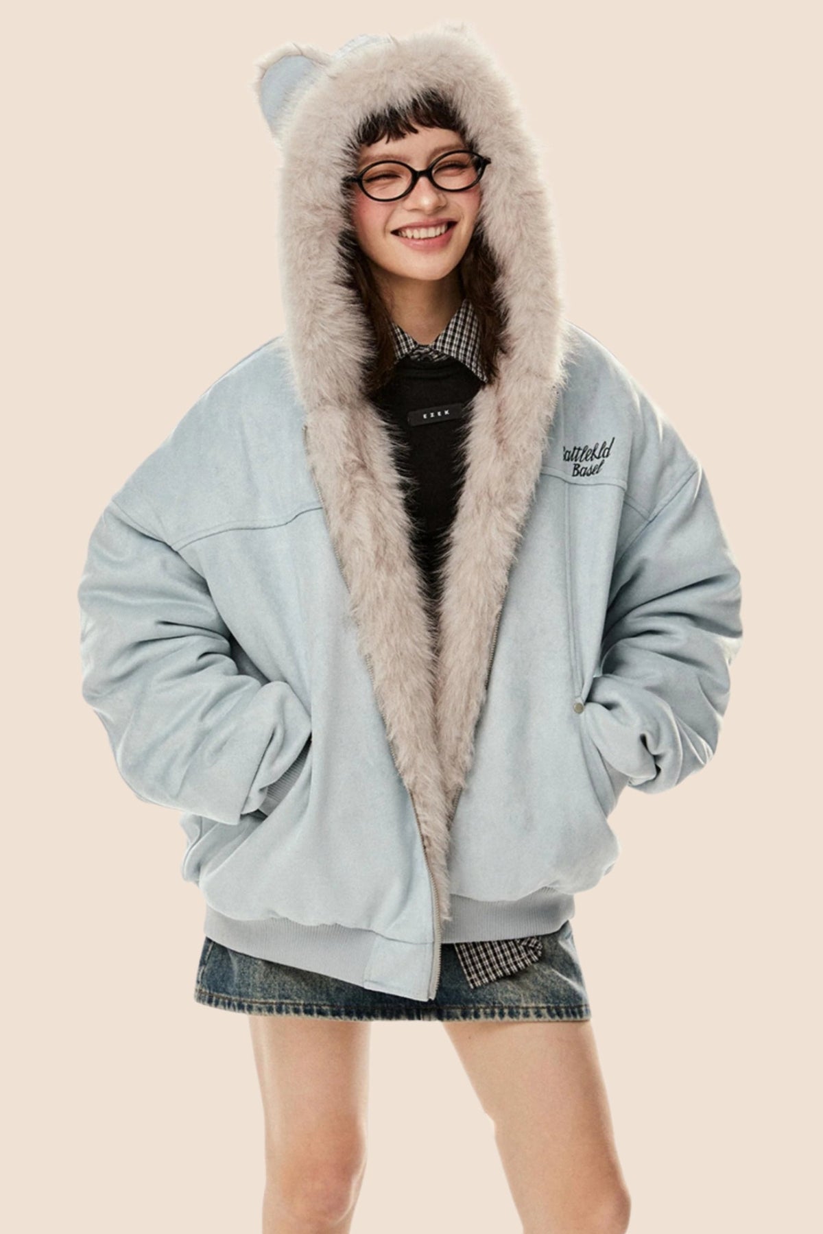 Wool Suede Fur Hooded Jacket