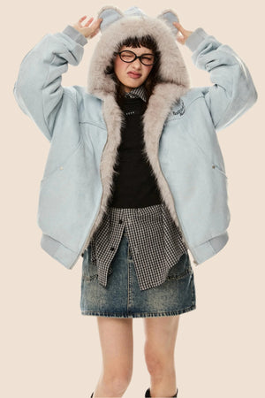 Wool Suede Fur Hooded Jacket