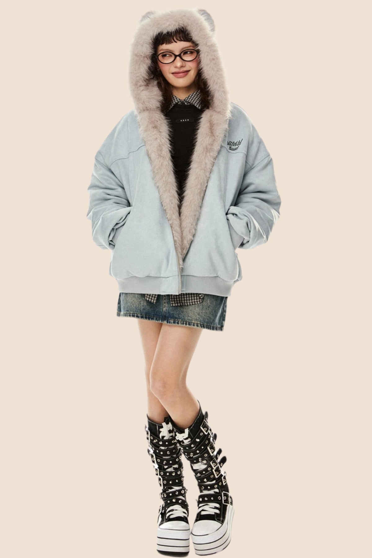 Wool Suede Fur Hooded Jacket