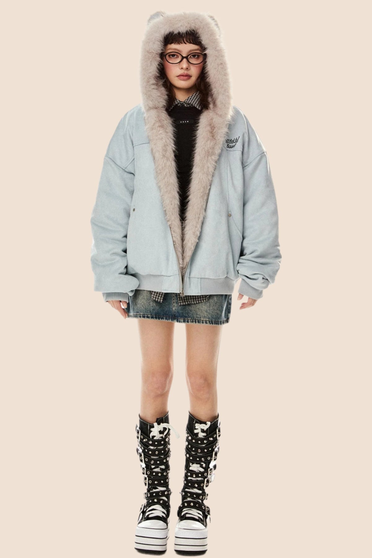 Wool Suede Fur Hooded Jacket