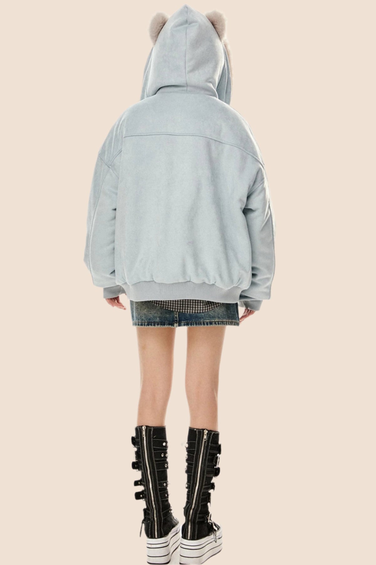 Wool Suede Fur Hooded Jacket
