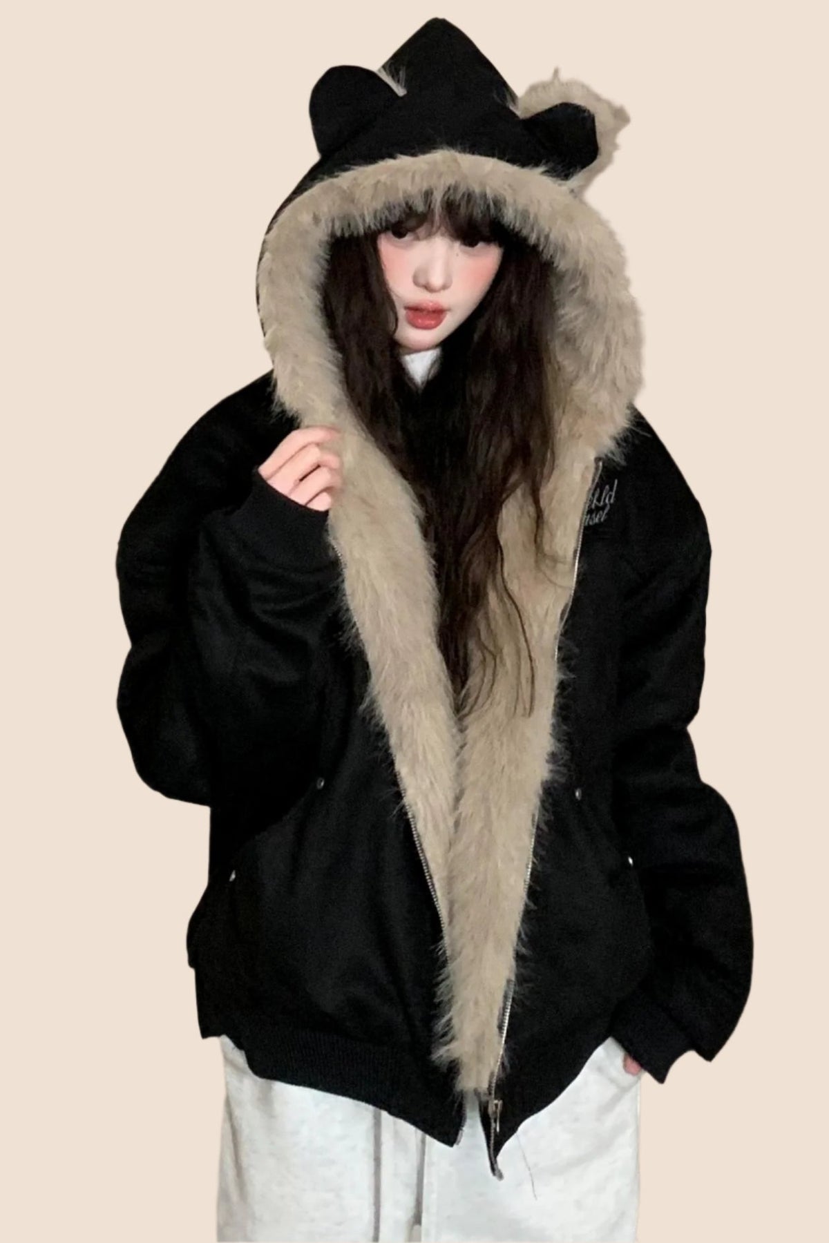 Wool Suede Fur Hooded Jacket