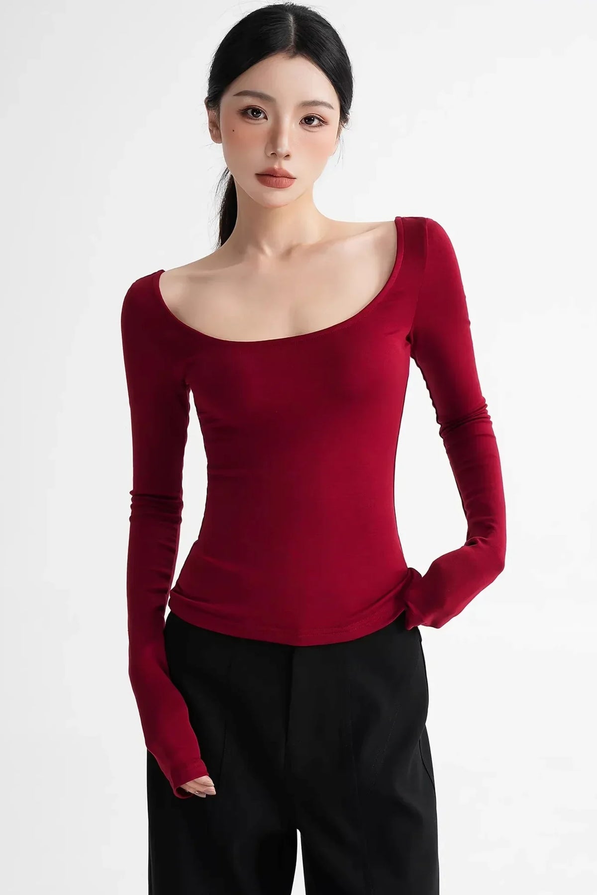 Wool Tencel Collarbone Sweater