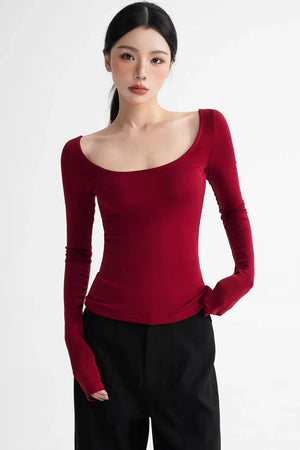 Wool Tencel Collarbone Sweater