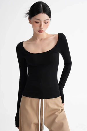 Wool Tencel Collarbone Sweater