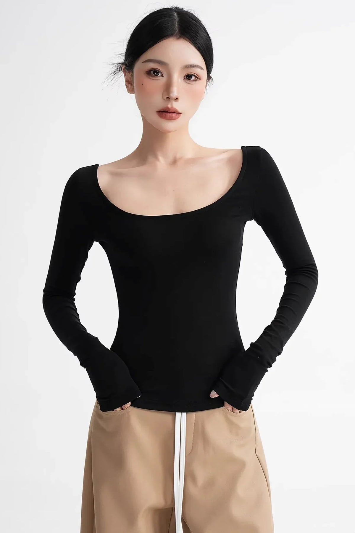 Wool Tencel Collarbone Sweater
