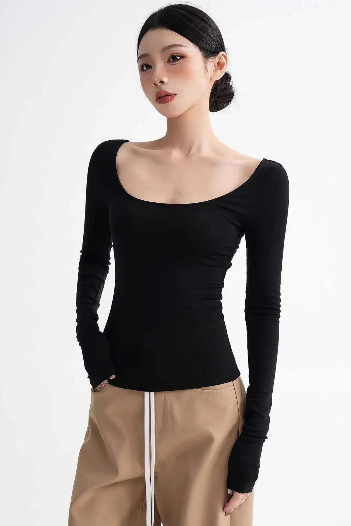 Wool Tencel Collarbone Sweater