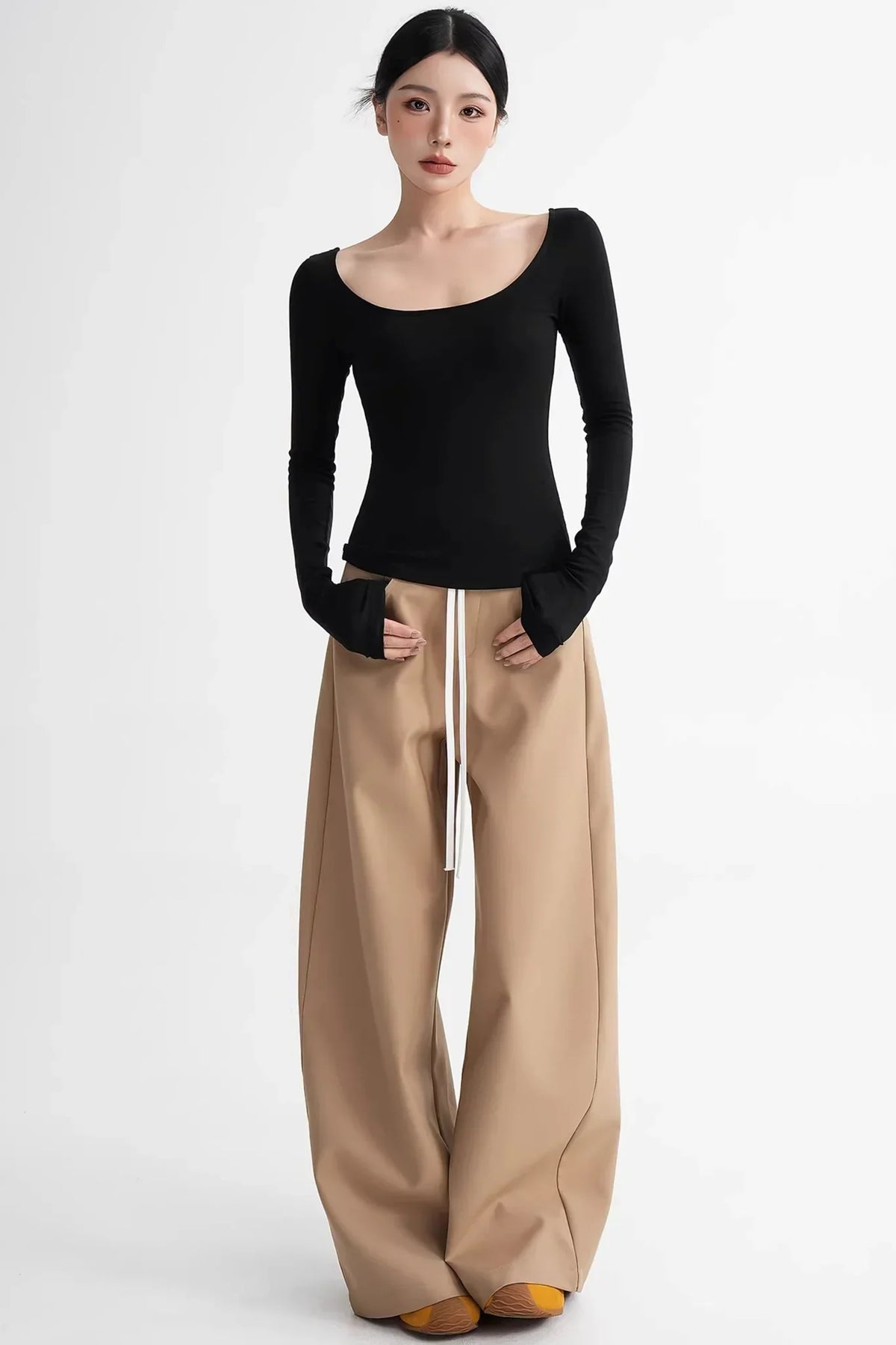 Wool Tencel Collarbone Sweater