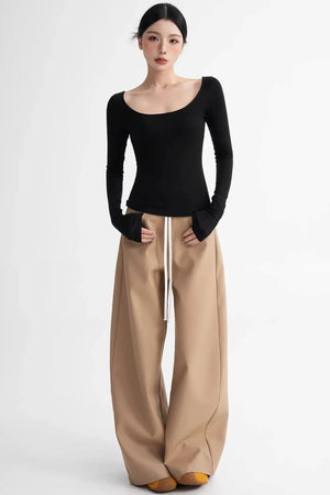 Wool Tencel Collarbone Sweater