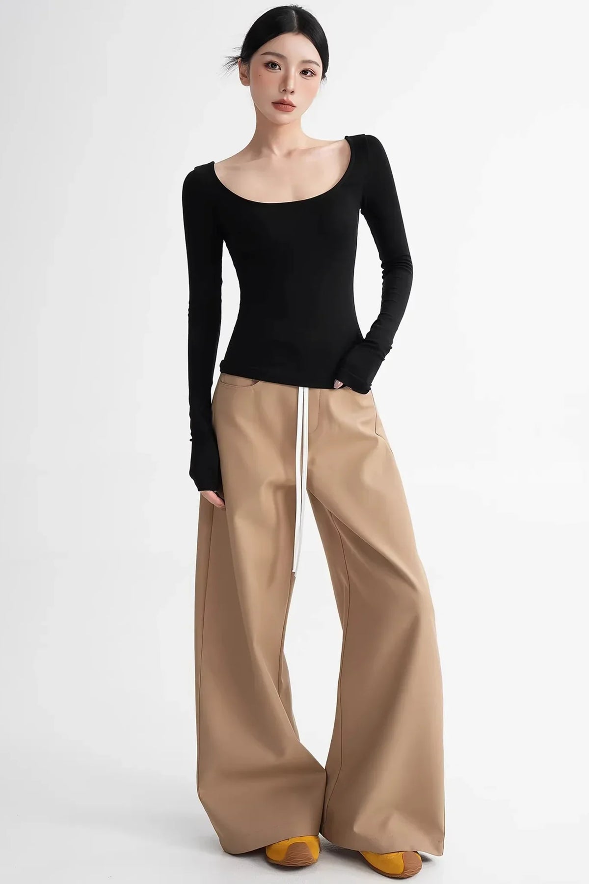 Wool Tencel Collarbone Sweater