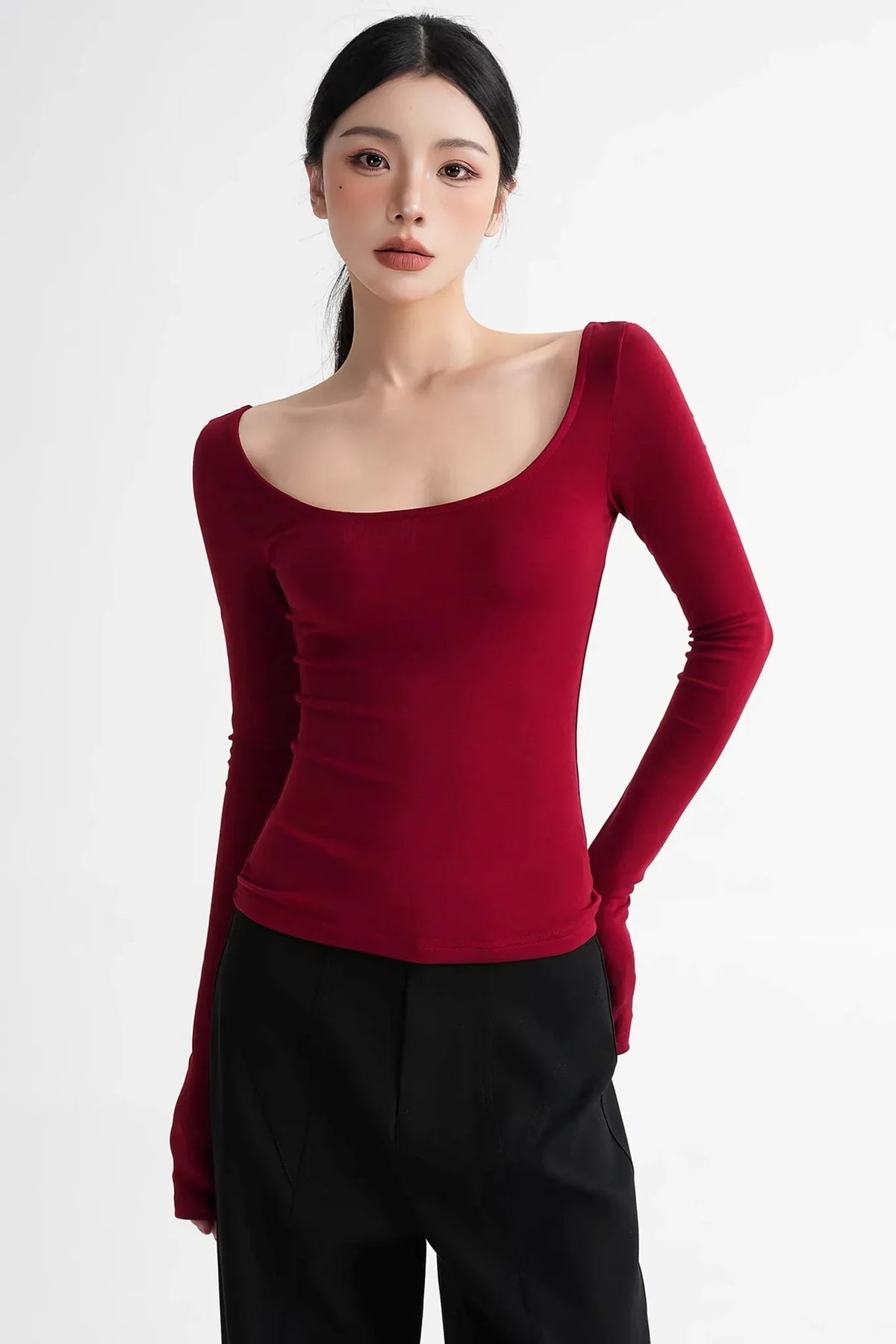 Wool Tencel Collarbone Sweater