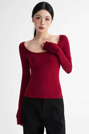 Wool Tencel Collarbone Sweater