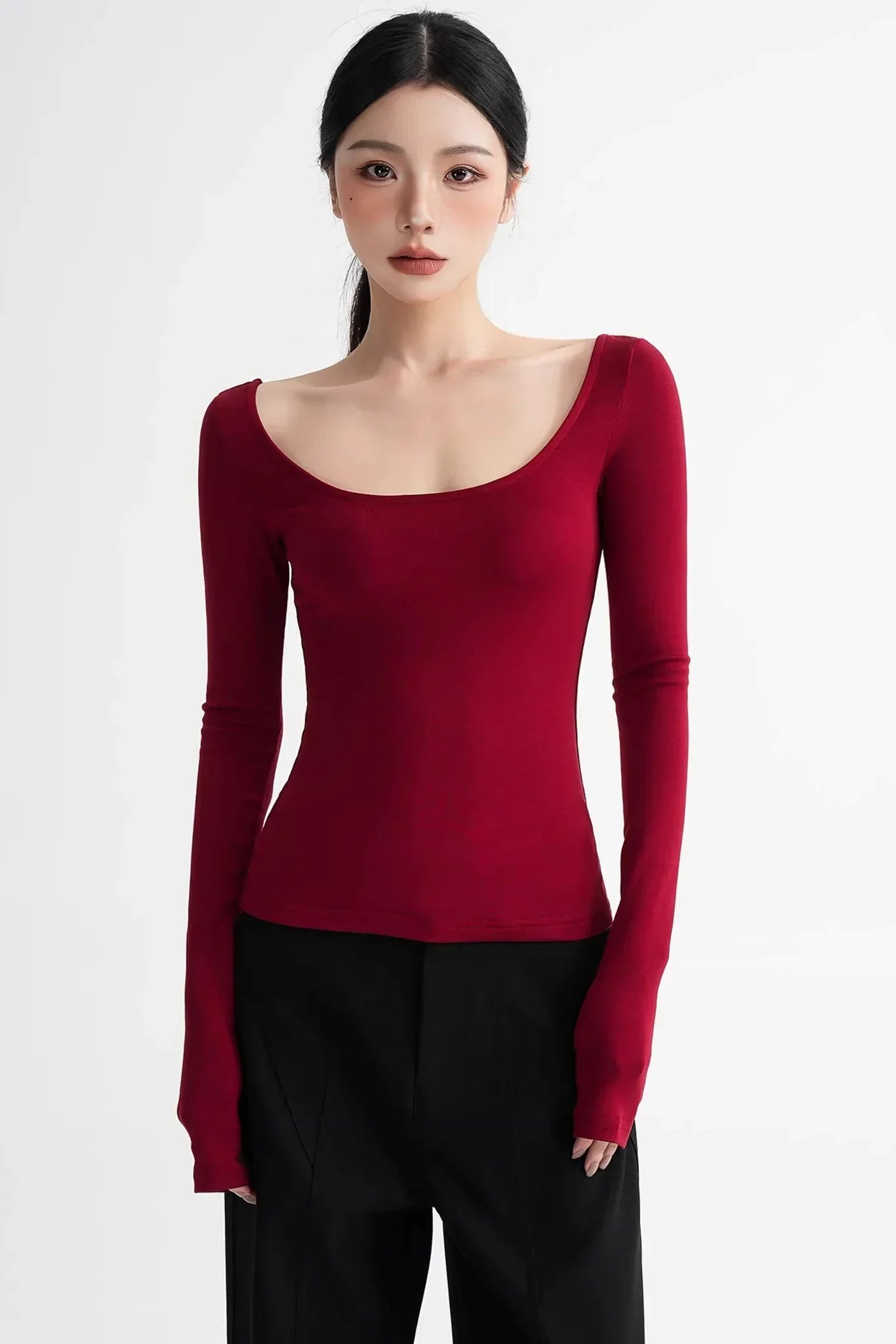 Wool Tencel Collarbone Sweater