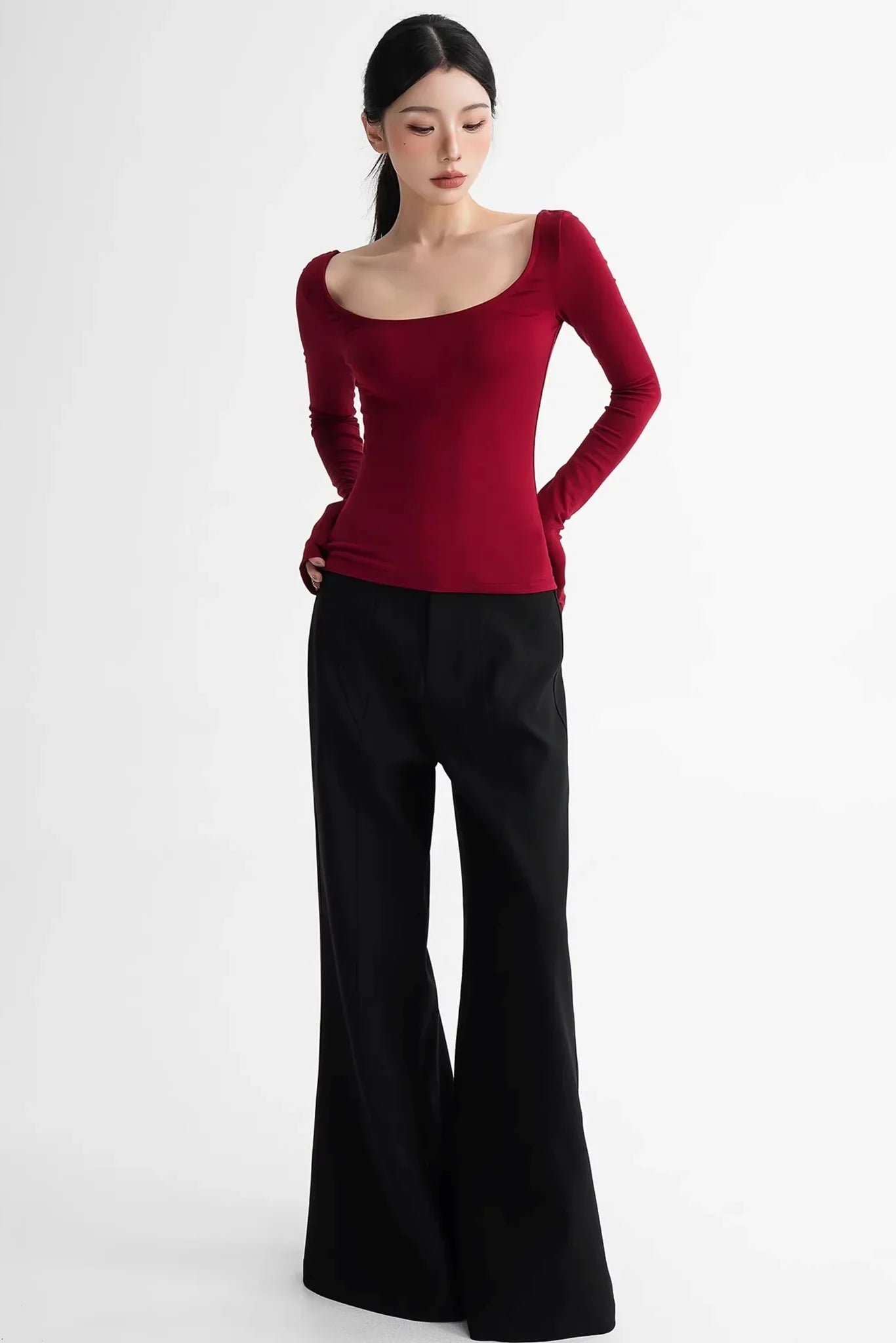 Wool Tencel Collarbone Sweater
