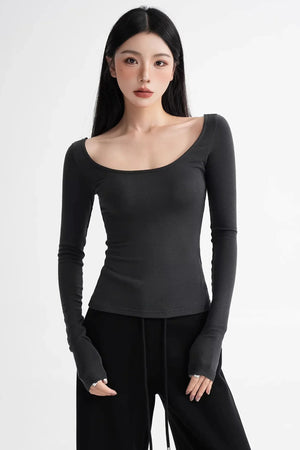 Wool Tencel Collarbone Sweater
