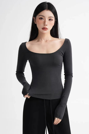 Wool Tencel Collarbone Sweater
