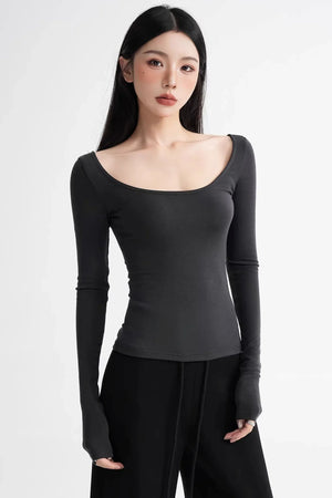 Wool Tencel Collarbone Sweater