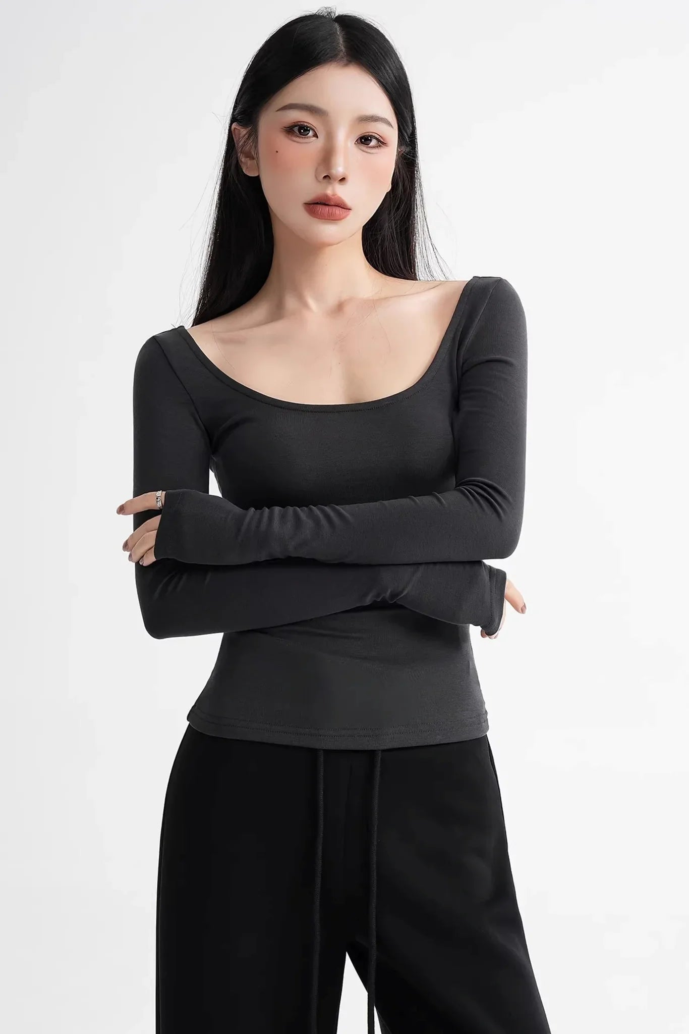 Wool Tencel Collarbone Sweater