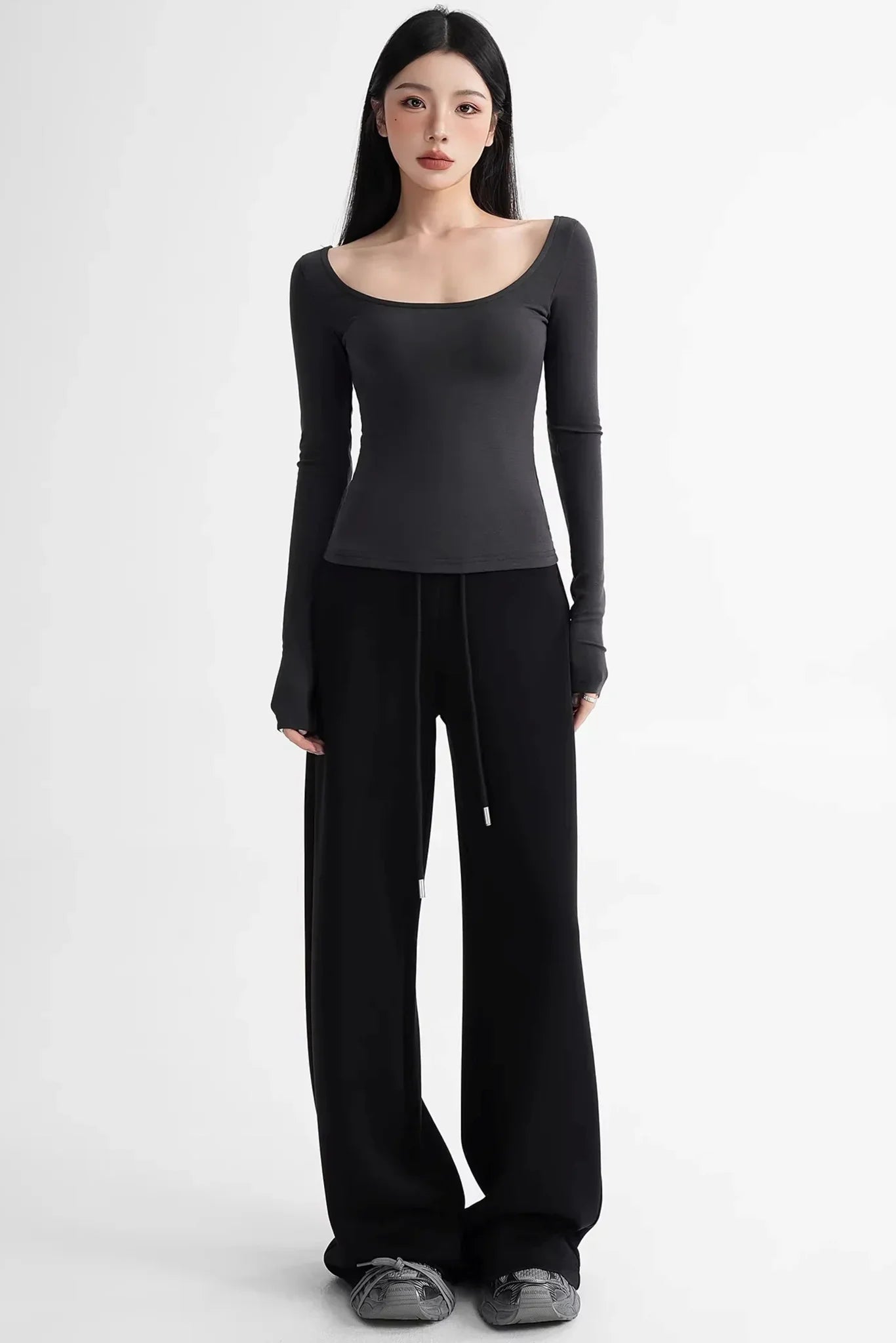 Wool Tencel Collarbone Sweater